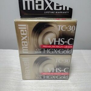 Maxell TC-30 VHS-C HGX Gold Camcorder Tapes Videocassette Pack of 2 NEW & SEALED